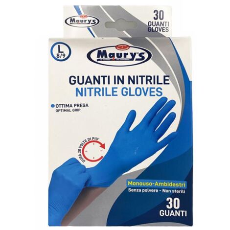MAURY'S GUANTI NITRILE SUPER RESISTENTI 30 PZ TAGLIA L - 8/9 OTTIMA PRESA