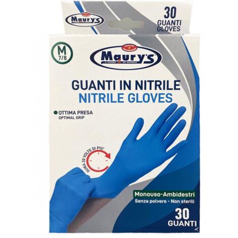 MAURY'S GUANTI NITRILE SUPER RESISTENTI 30 PZ TAGLIA M - 7/8 OTTIMA PRESA