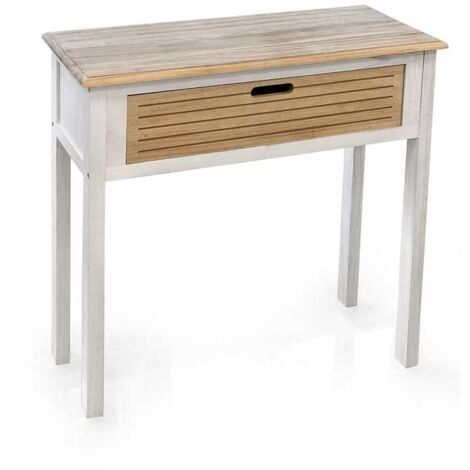 MAURY'S MOBILE CONSOLLE IN LEGNO CON CASSETTO 75X30X75CM BICOLOR BIANCO E LEGNO
