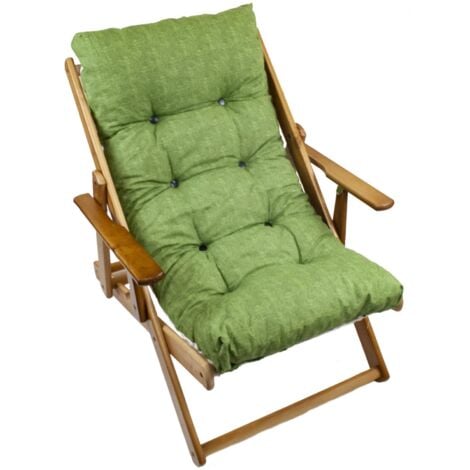 MAURY'S POLTRONA RELAX VERDE TINTA UNITA COMODONA IN LEGNO 3 POSIZIONI CON CUSCINO IMBOTTITO