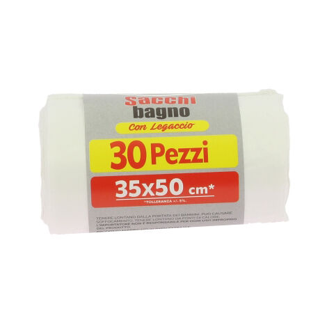 MAURY'S SACCHETTI BAGNO 35X50 CONFEZIONE DA 30PZ BIANCO CON LEGACCIO