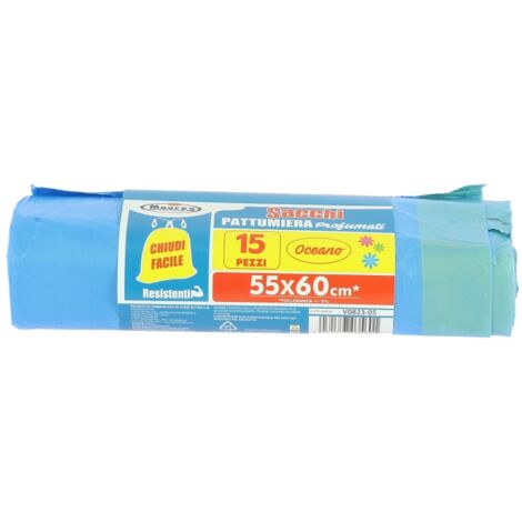MAURY'S SACCHETTI PATTUMIERA 55X60 CONFEZIONE 15PZ OCEANO CON LEGACCIO