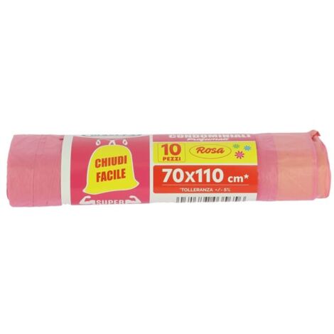 MAURY'S SACCHETTI PATTUMIERA ROSA 70X110 DA 10PZ CON CHIUDI FACILE