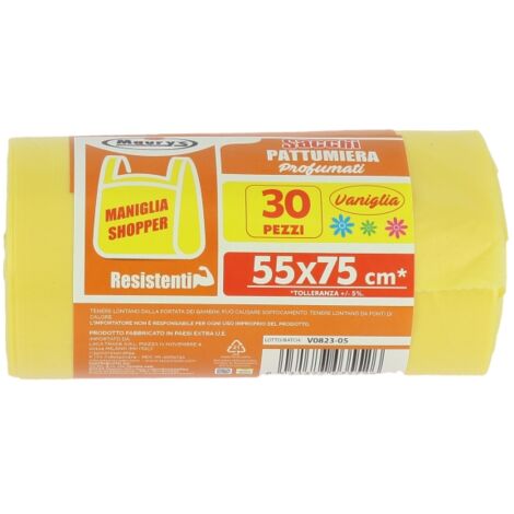 MAURY'S SACCHETTI PATTUMIERA VANIGLIA DA 55X75 CONFEZIONE 30PZ CON MANIGLIA OKZ