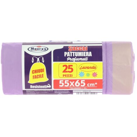 MAURY'S SACCHI PATTUMIERA 55X65 DA 25PZ CHIUSURA FACILE LAVANDA