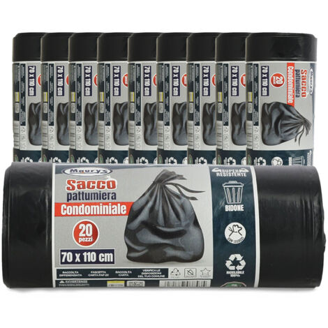 MAURY'S SACCHI PER PATTUMIERA 70X110 CM 10 CONFEZIONI DA 20 PEZZI IN COLORE NERO
