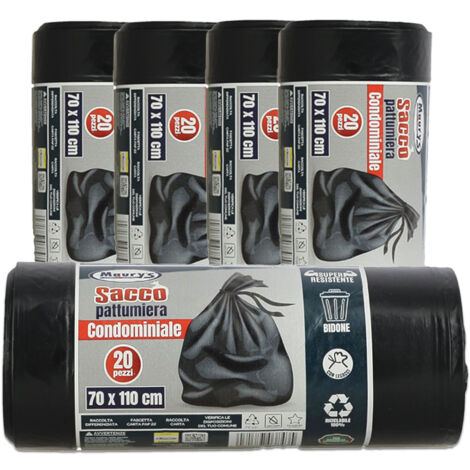 MAURY'S SACCHI PER PATTUMIERA 70X110 CM 5 CONFEZIONI DA 20 PEZZI IN COLORE NERO