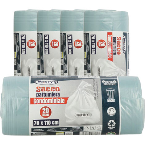 MAURY'S SACCHI PER PATTUMIERA 70X110 CM 5 CONFEZIONI DA 20 PEZZI IN COLORE TRASPARENTE
