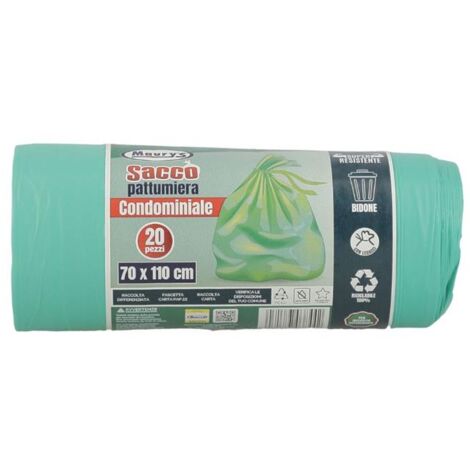 MAURY'S SACCHI PER PATTUMIERA 70X110 CM CONFEZIONE DA 20 PEZZI IN COLORE VERDE OKX