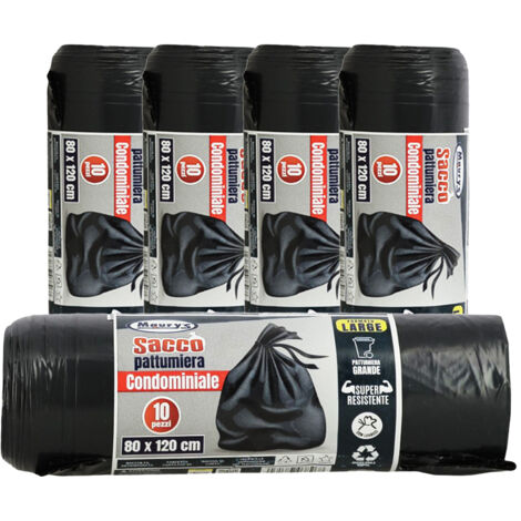 MAURY'S SACCHI PER PATTUMIERA 80X120 CM 5 CONFEZIONI DA 10 PEZZI IN COLORE NERO