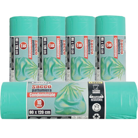 MAURY'S SACCHI PER PATTUMIERA 80X120 CM 5 CONFEZIONI DA 10 PEZZI IN COLORE VERDE