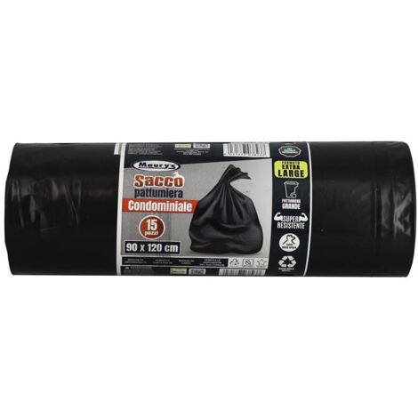 MAURY'S SACCHI PER PATTUMIERA CONDOMINIALE 90X120CM IN ROTOLO DA 15 PEZZI NERO