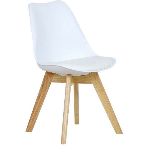 MAURY'S SEDIA NORDICA BIANCA STILE SCANDINAVO GAMBE IN LEGNO CON CUSCINO