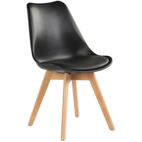 MAURY'S SEDIA NORDICA NERA STILE SCANDINAVO GAMBE IN LEGNO CON CUSCINO