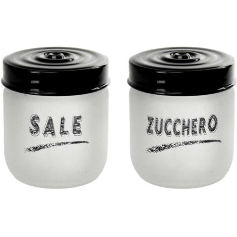 MAURY'S SET 2 BARATTOLI IN VETRO OPACO DA 425CC PER ZUCCHERO E SALE TOP NERO