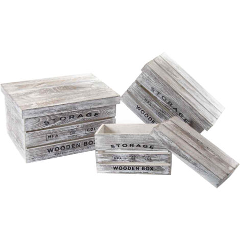 MAURY'S SET 3 CASSETTE IN LEGNO ANTICATO CON COPERCHIO IN MISURE DIFFERENTI