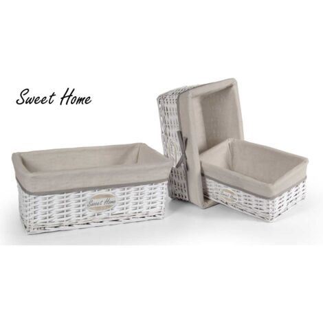 MAURY'S SET 3 CESTE BIANCO/BEIGE CON SCRITTA SWEET HOME CON COPERCHIO