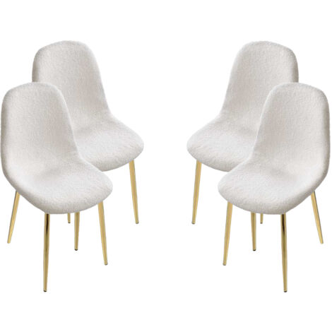MAURY'S SET 4 SEDIE IMBOTTITE TEDDY IN TESSUTO BIANCO CON GAMBE ORO 44X48X88 CM