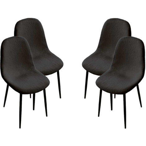 MAURY'S SET 4 SEDIE IMBOTTITE TEDDY IN TESSUTO NERO CON GAMBE NERE 44X48X88 CM
