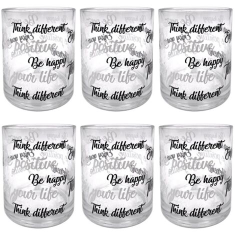 MAURY'S SET 6 DI BICCHIERI IN VETRO ENJOY PER ACQUA CON SCRITTE NERE