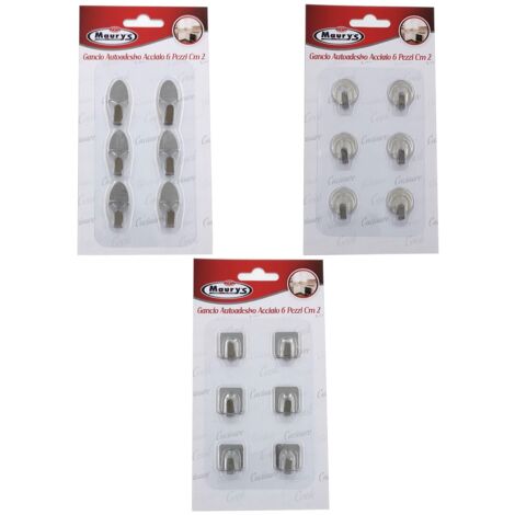 MAURY'S SET 6 GANCI AUTOADESIVI PICCOLI DA 2 CM SILVER IN FORMA ASSORTITA