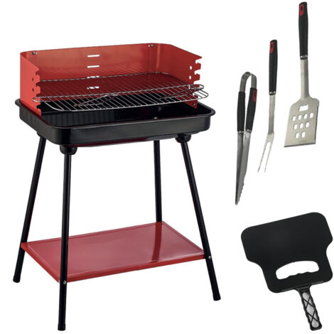 MAURY'S SET BARBECUE RETTANGOLARE CON RIPIANO 58X38X82H CM + VENTAGLIO DA 32 CM + GRILL SET 3 UTENSILI 43 CM