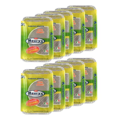 MAURY'S SET DA 10 CONTENITORI RETTANGOLARI IN ALLUMINIO DA 6 PORZIONI