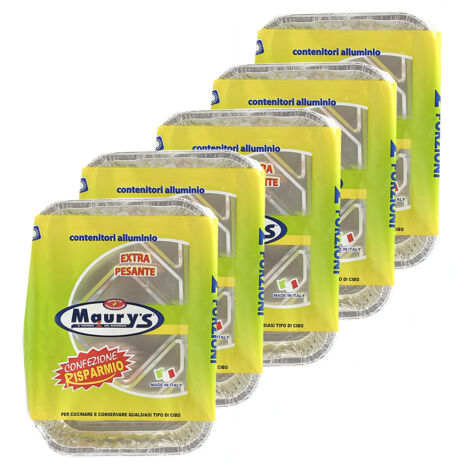 MAURY'S SET DA 5 CONTENITORI RETTANGOLARI IN ALLUMINIO DA 2 PORZIONI