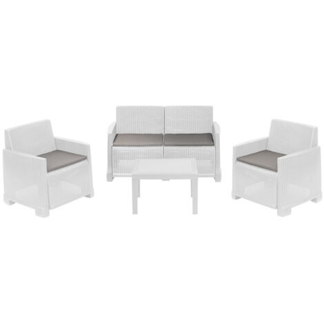 MAURY'S SET DA GIARDINO NOEMI CON EFFETTO RATTAN CON CUSCINI IN COLORE BIANCO