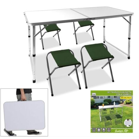 MAURY'S SET TAVOLO A VALIGETTA 120X60X70 CM CON 4 SGABELLI REGOLABILE