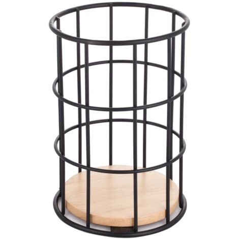 MAURY'S WOODY PORTA UTENSILI NERO CON BASE IN LEGNO DA 11 CM