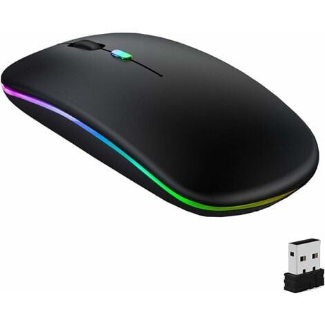 Maus kabellos,Wireless Mouse,LED Wiederaufladbar Bluetooth Maus(Bluetooth 5.1+2.4G Wireless) ultradünn/Silent Funk Maus(800-1200-1600) für PC MacBook,Laptops,Tablet(Schwarz)