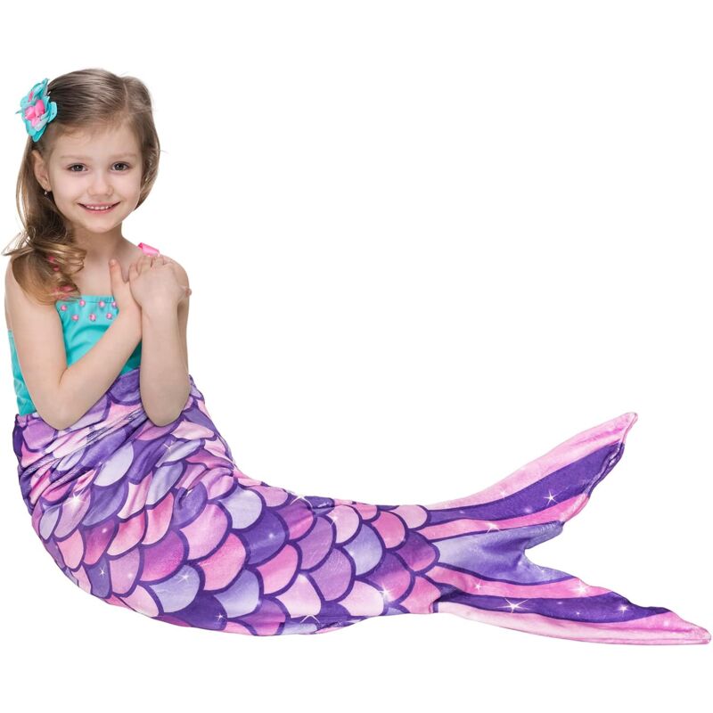 Mauve) 100-140cm, 1 x Couverture queue de sirène - Couverture peluche de sirène portable, couverture polaire douce pour les filles, les enfants et