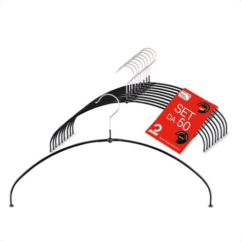 MAWA Grucce Appendiabiti Light, Set di 50 Grucce Salvaspazio e Antiscivolo, Ideali per T-Shirt, Top e Maglioni Leggeri, Gancio Girevole 360°, 40 cm, Nero