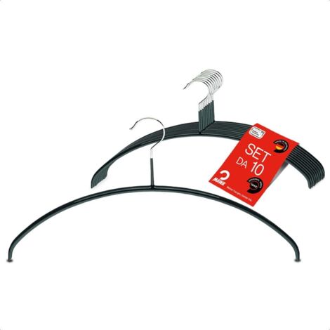 MAWA Grucce Appendiabiti, Set di 10 Grucce Salvaspazio e Antiscivolo, Ideali per T-Shirt e Maglioni, Gancio Girevole 360°, Rivestimento Antiscivolo, 40 cm, Nero