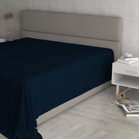 MAX COLOR Lenzuolo sopra, 100% Cotone, Tinta unita, Blu Scuro, Matrimoniale Maxi 270x300cm