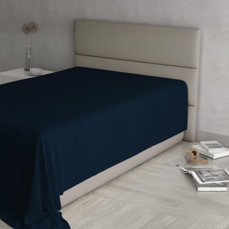 MAX COLOR Lenzuolo sopra, 100% Cotone, Tinta unita, Blu Scuro, Singolo 150x300cm