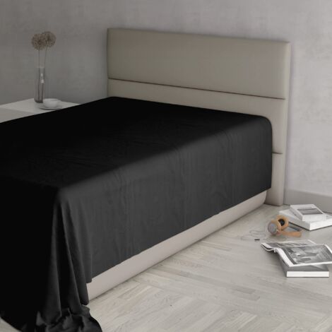 MAX COLOR Lenzuolo sopra, 100% Cotone, Tinta unita, Nero, Piazza e mezza 180x300cm