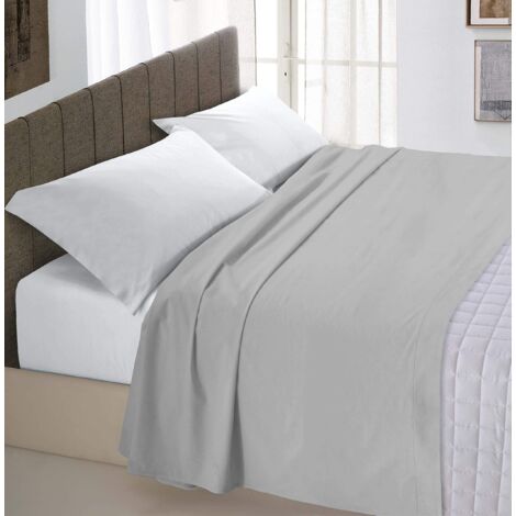 Max Color Lenzuolo Sopra Tinta Unita, 100% Cotone, Matrimoniale Maxi 270 x 300 cm, Grigio Chiaro