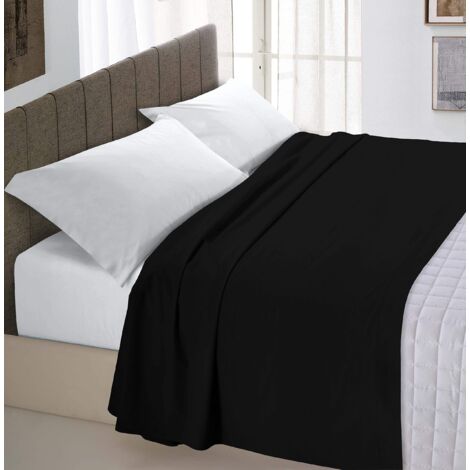 Max Color Lenzuolo Sopra Tinta Unita, 100% Cotone, Matrimoniale Maxi 270 x 300 cm, Nero