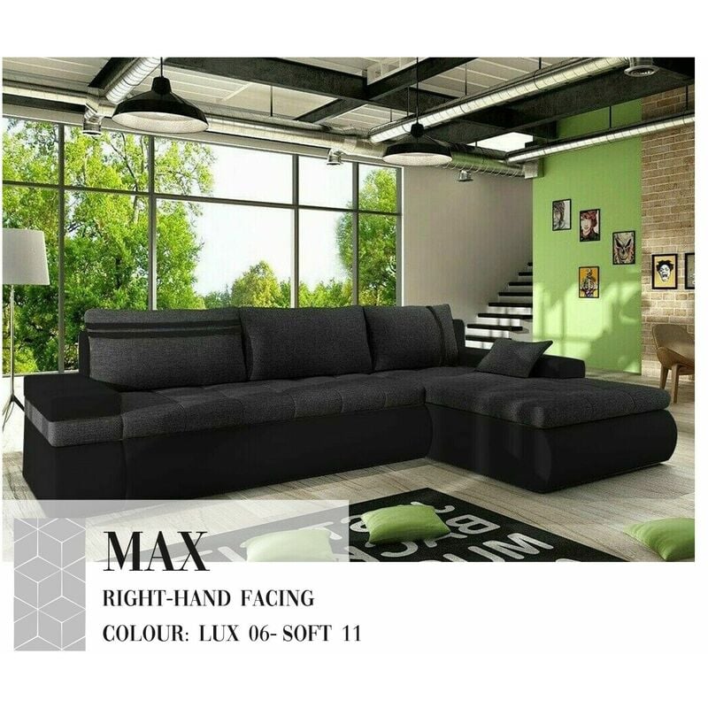 Max Right Hand Facing Corner Sofa Bed - Dark Grey & Black