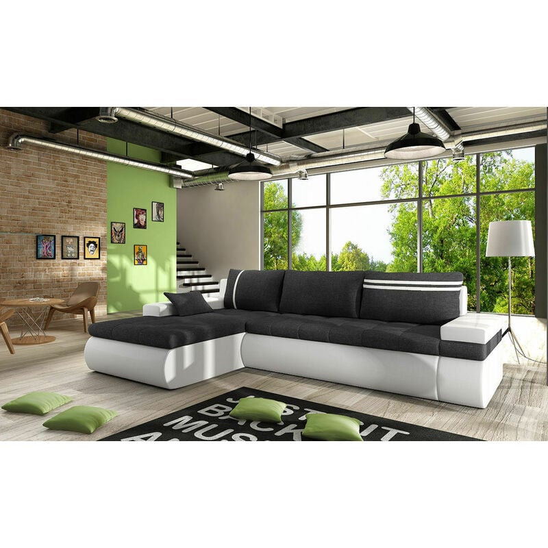 Max Left Hand Facing Corner Sofa Bed - Dark Grey & White