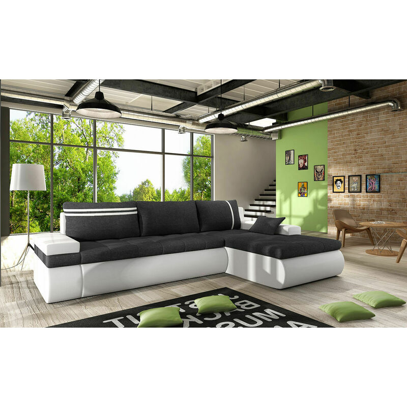 Max Right Hand Facing Corner Sofa Bed - Dark Grey & White