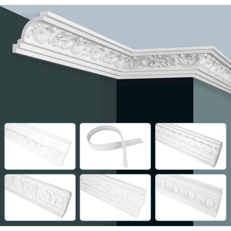 Moulures pu mousse dure & flexible 2m moulures de plafond à motifs: 2 mètres / 1 bande, C713 Flexi - 84x34mm - Grand Decor