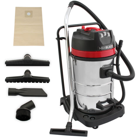 MAXBLAST-Aspiradora Industrial en Seco y Húmedo+4 Accesorios, (3000W, 80 litros / 80l) Filtro Doble (Tela & HEPA) con Bolsa de Polvo GRATIS Aspirar Seco Liquido Mojado Powerful Wet+Dry Vacuum Cleaner