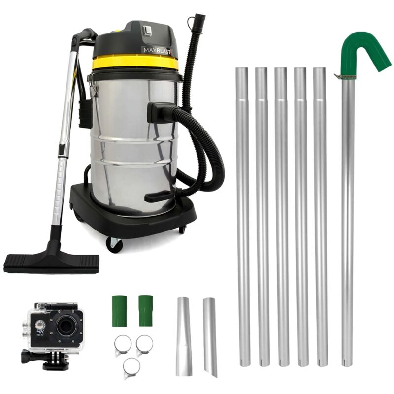 Monstershop 60L Wet & Dry Vacuum, Gutter Vacuum Poles & Camera in Silver