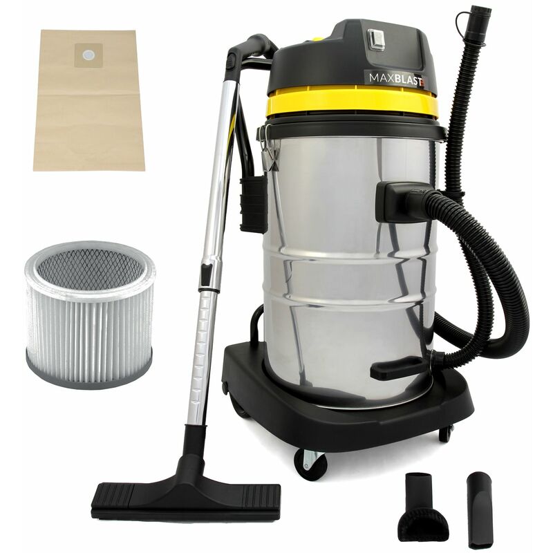Maxblast Aspirateur Industriel de 60 Litres 1400W en Acier Inoxydable et Accessoires, Aspirateur Sec & Humide, Sac à poussière Offert
