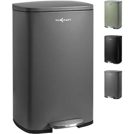 MAXCRAFT Mülleimer / Treteimer mit Soft Close Deckel - 50 Liter in Grau