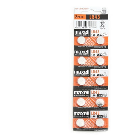 Maxell Lr43 Lot de 10 Piles alcalines 1,5 V (775012)