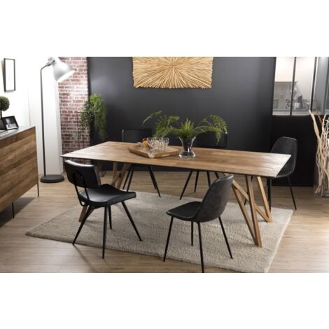 MAXENCE - Table à manger rect. 220x100cm bois teck recyclé pieds teck